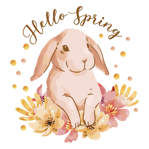 Hase mit Blumen hallo Frühling PNG-Design