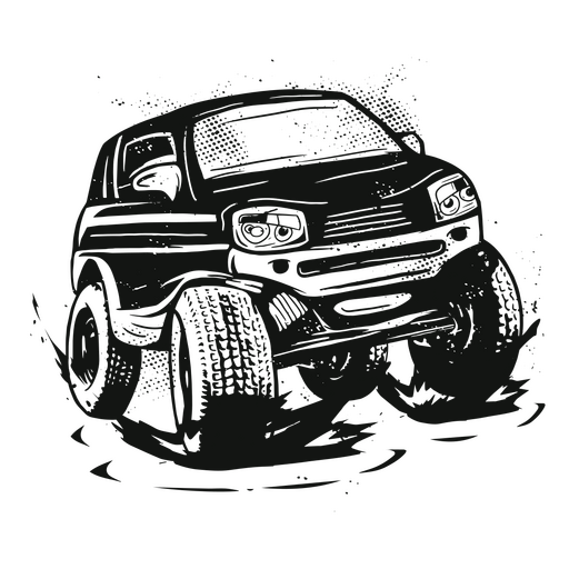 Ilustração a preto e branco de um caminhão na água Desenho PNG