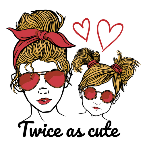 Mother and daughter with sunglasses and hearts PNG Design