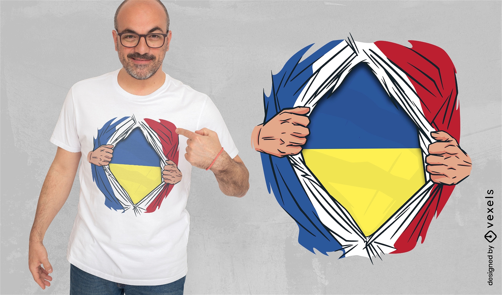 Frankreich-Flagge zerrissenes T-Shirt-Design