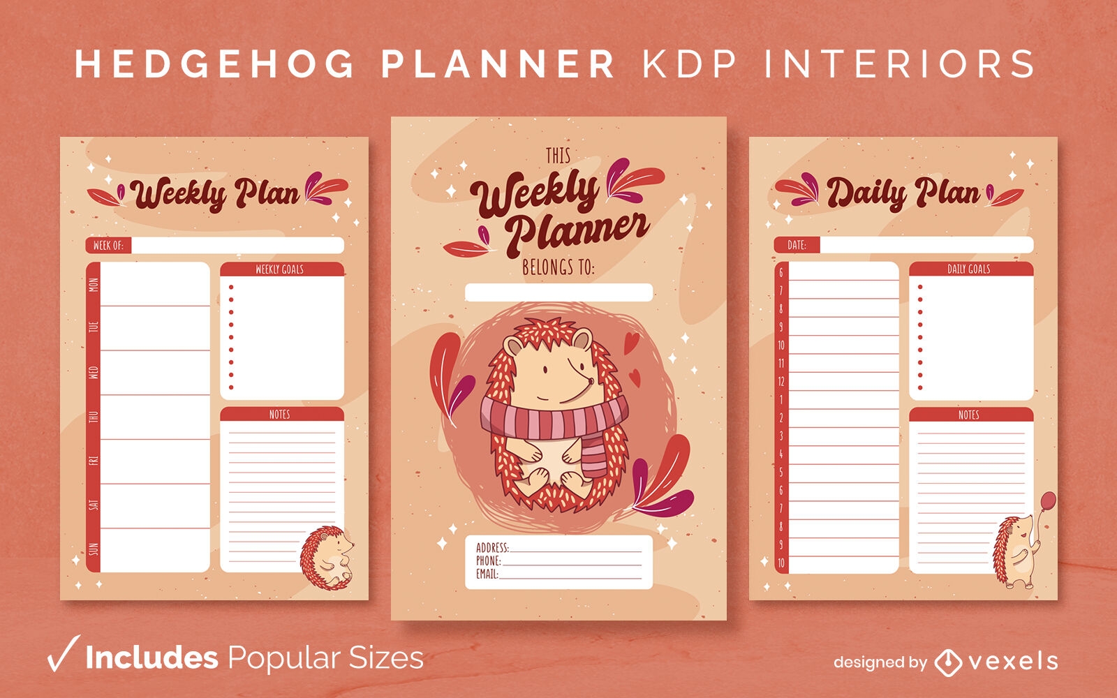 Hedgehog planner Diary design Template KDP
