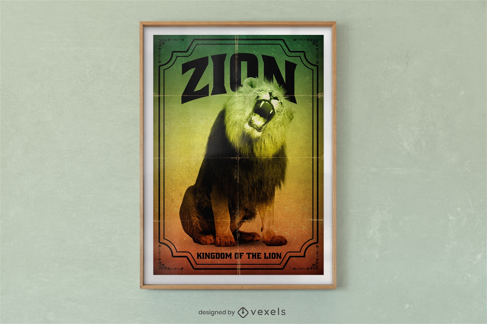 León salvaje animal rugiendo psd poster