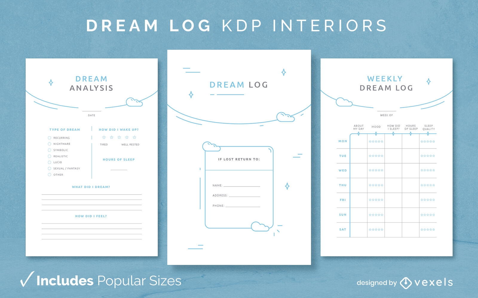 Plantilla de diseño de diario de registro de sueños KDP