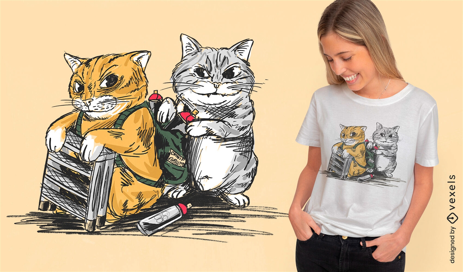 Animais de gato engraçados se comportando mal design de camiseta