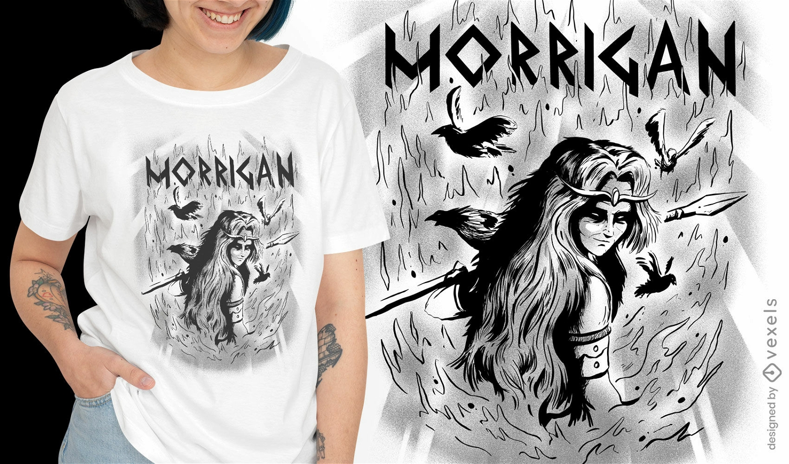 Diseño de camiseta de criatura de mujer guerrera celta