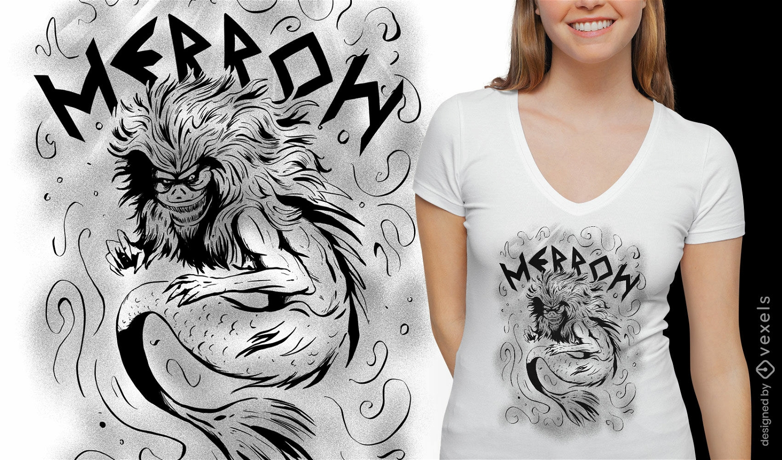 Diseño de camiseta de criatura mitológica celta sirena