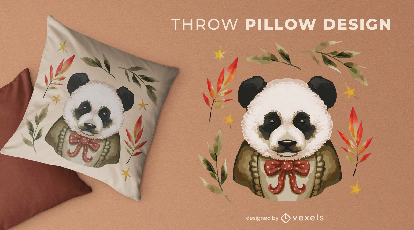 Diseño de almohada de tiro de oso panda acuarela