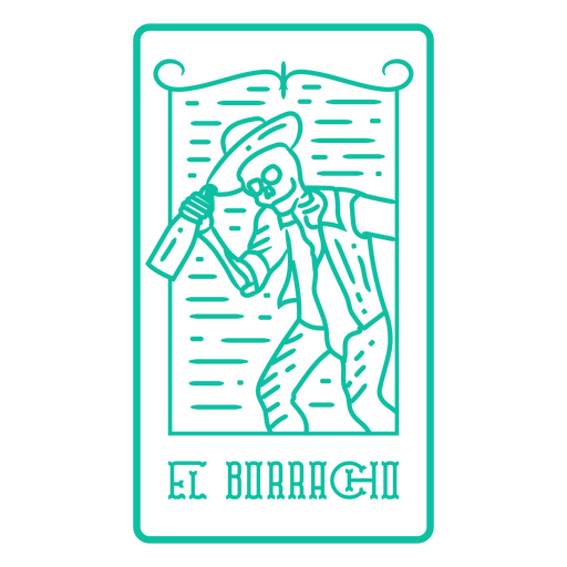 D?a de los muertos El Borracho skeleton line art lottery card PNG Design