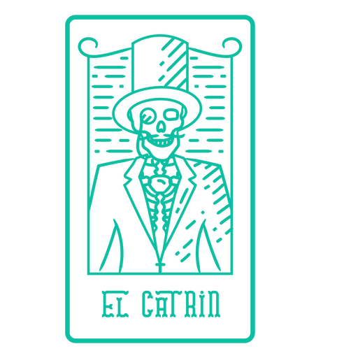 Cartão de loteria Día de los muertos El Catrín esqueleto linha arte Desenho PNG