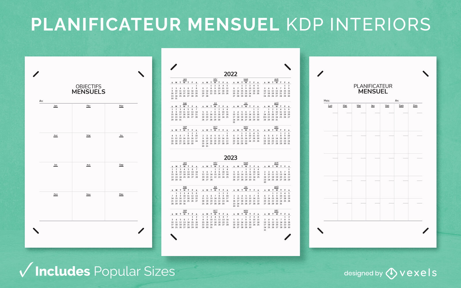 Französische Monatsplaner-Tagebuchvorlage KDP-Innenarchitektur