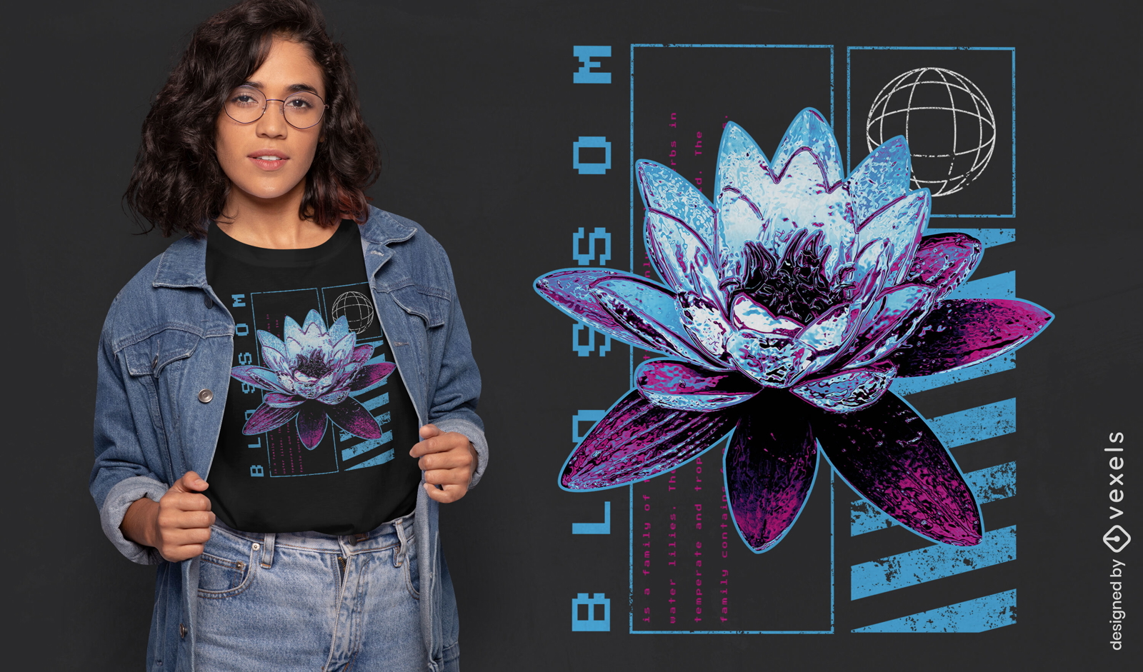 Design de camiseta de flores de lótus metálicas