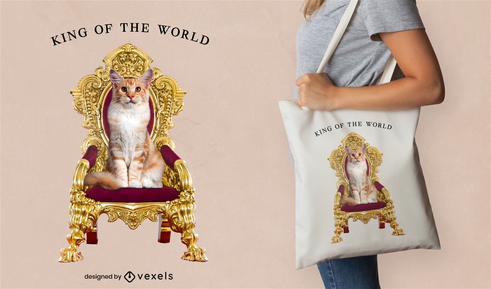 Diseño de bolsa de asas gato rey del mundo.