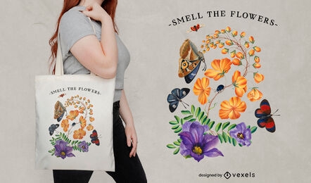 Smell the flowers tote bag design
