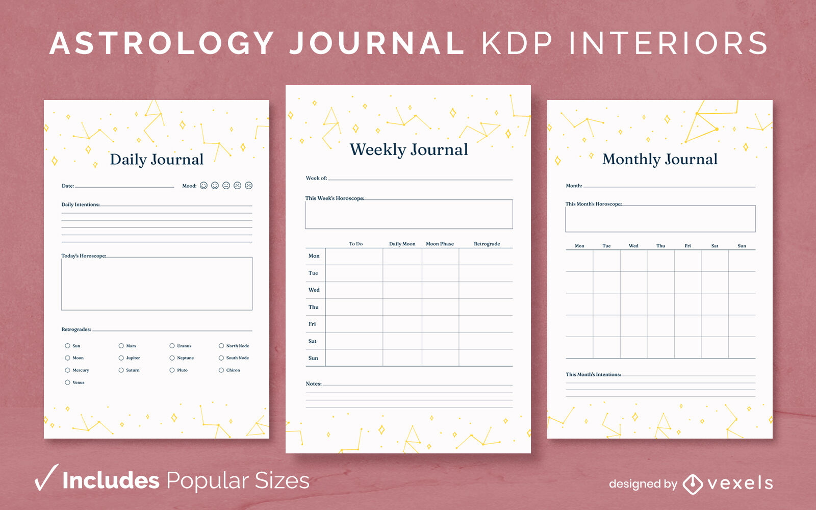 Plantilla de diseño de diario de constelaciones de astrología KDP