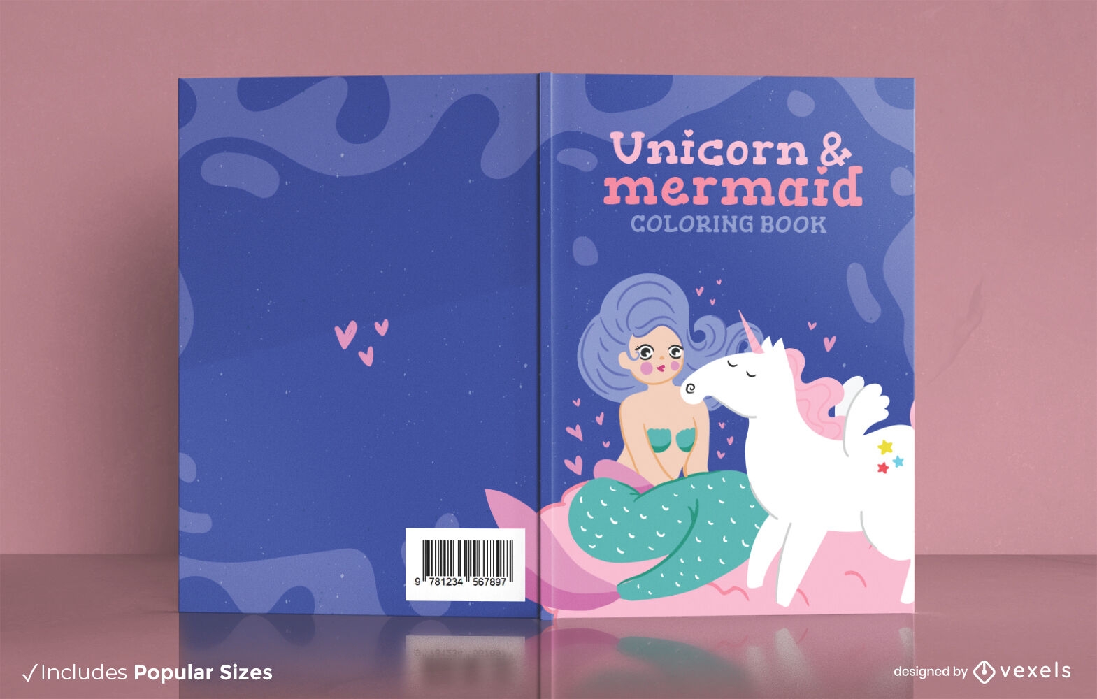 Diseño de portada de libro de unicornio y sirena.