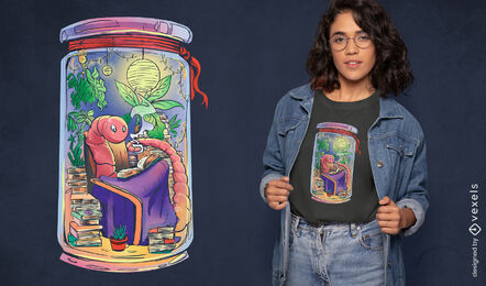 Diseño de camiseta de libros de lectura de gusano acogedor
