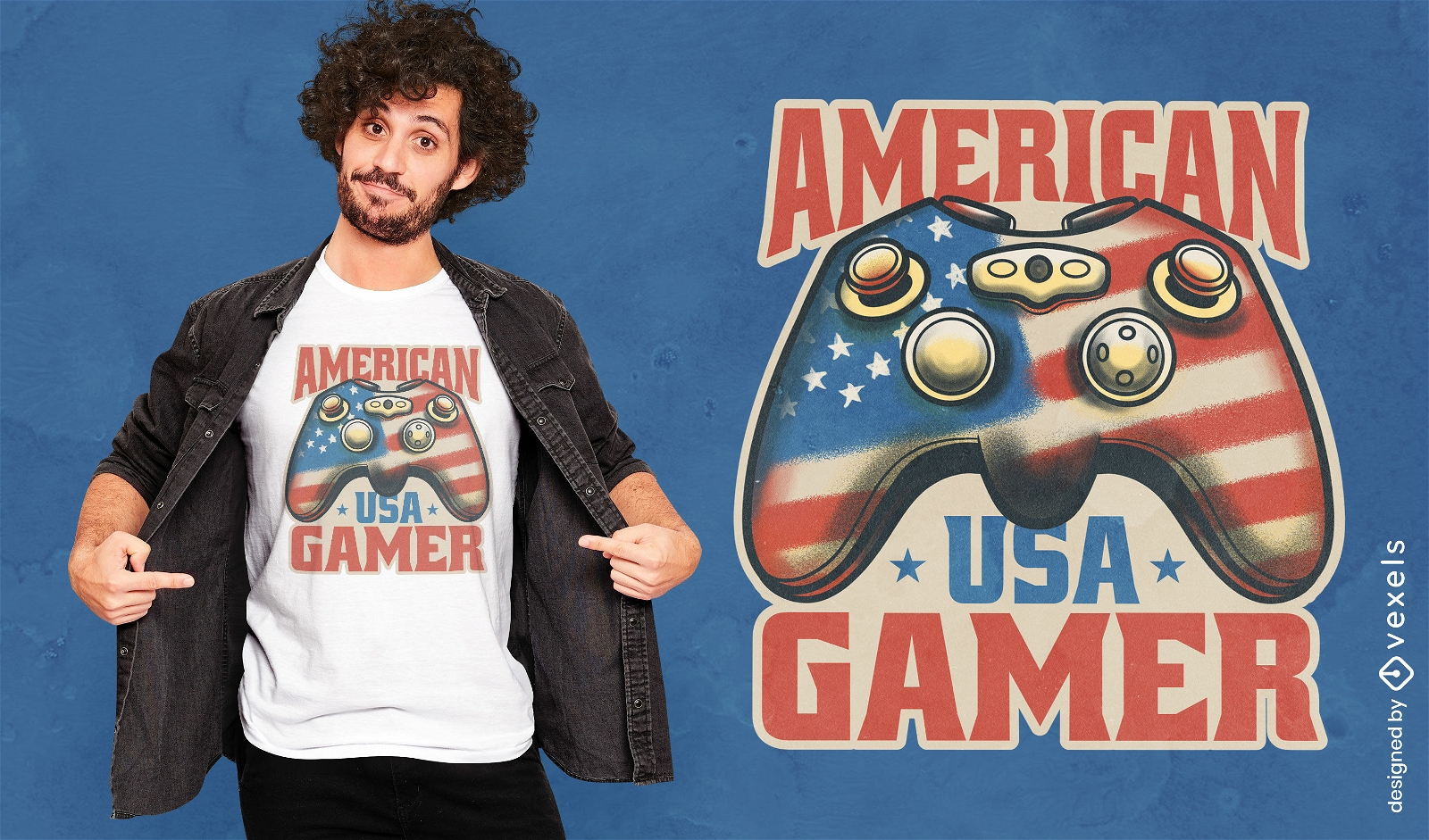 Joystick with american flag t-shirt design