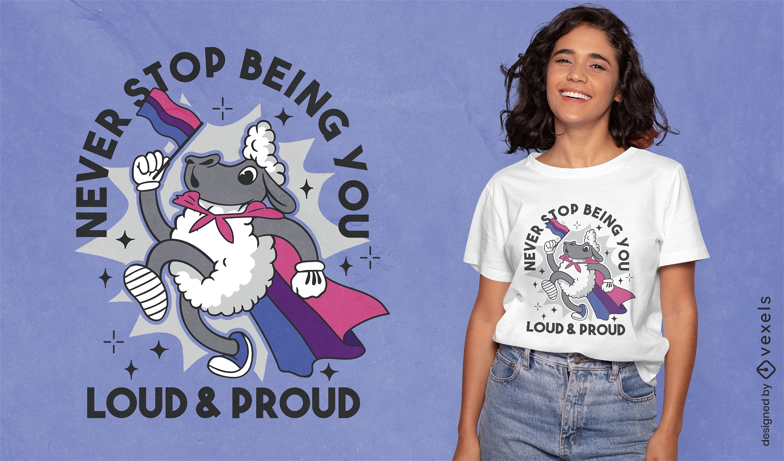 Design de camiseta de ovelha de bandeira do orgulho bissexual
