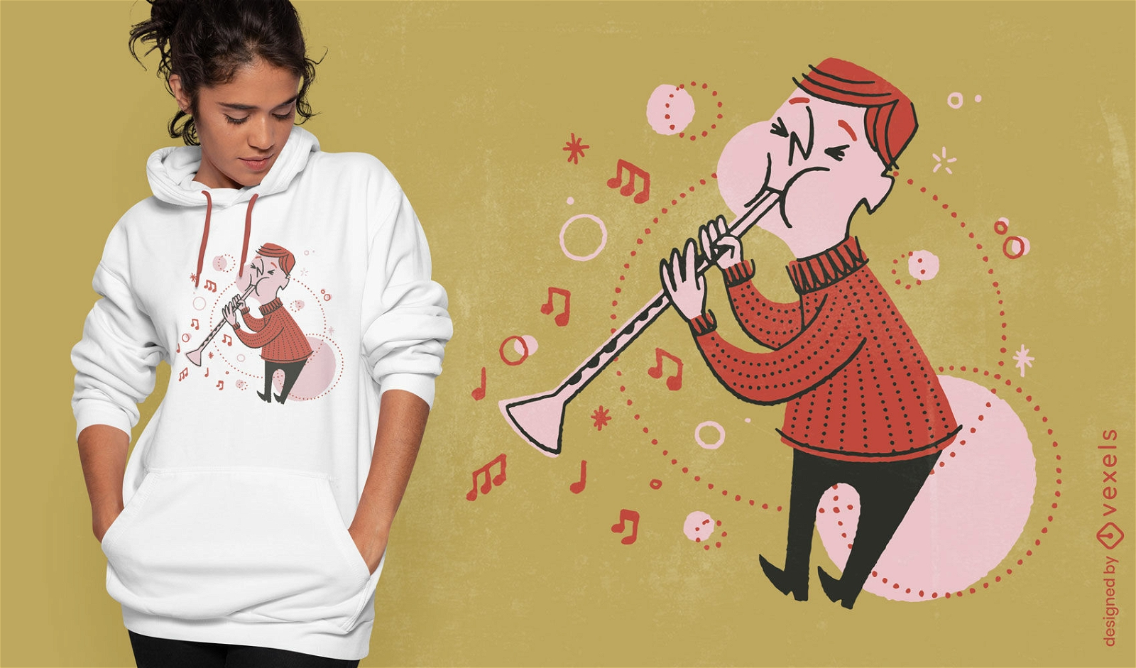 Diseño de camiseta de dibujos animados retro clarinete