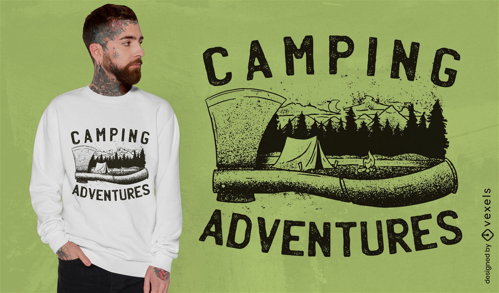 Diseño de camiseta con cita de hacha de aventuras de camping