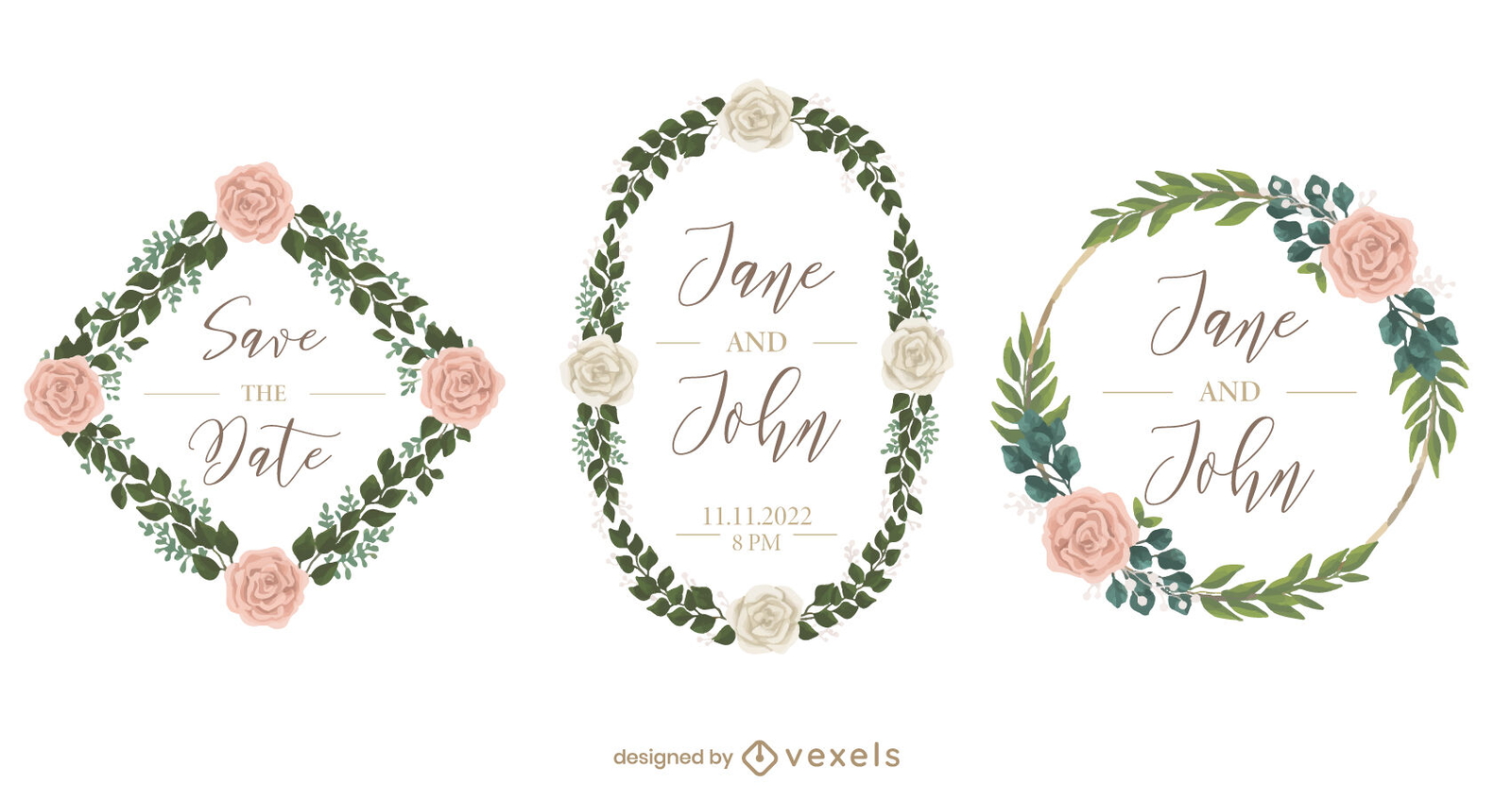 Conjunto de adesivos de citações de casamento floral