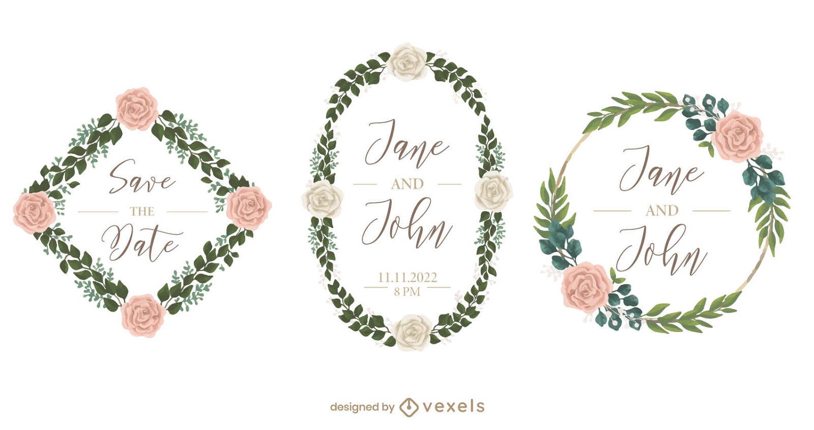 Floral wedding quotes stickers set