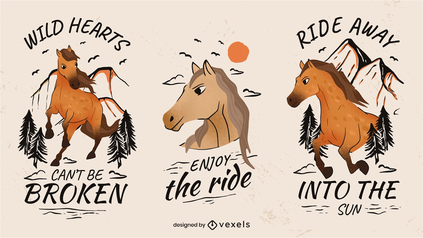 Conjunto de emblemas de citações de cavalo