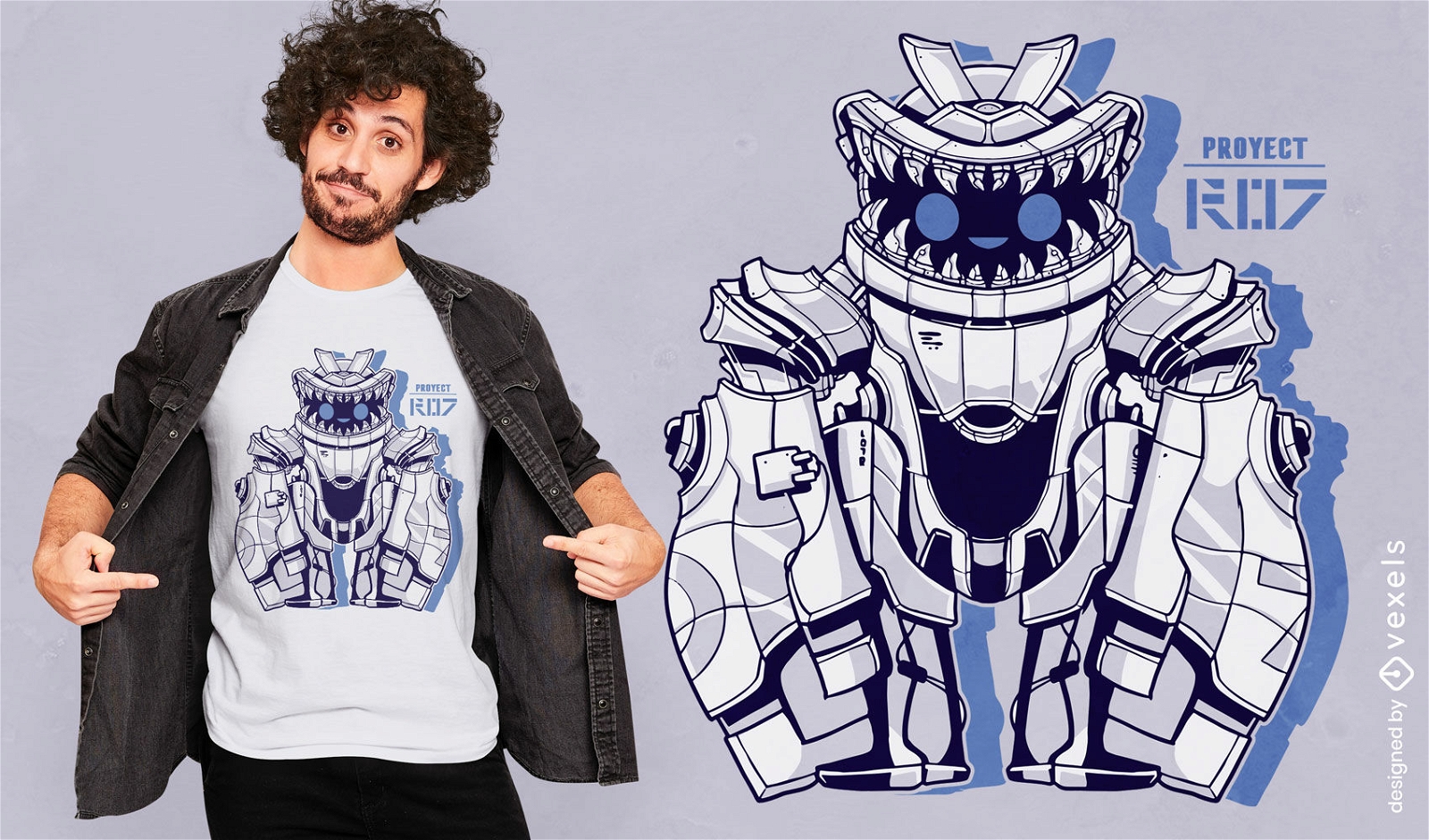 Design de camiseta de monstro tecnológico de grande robô