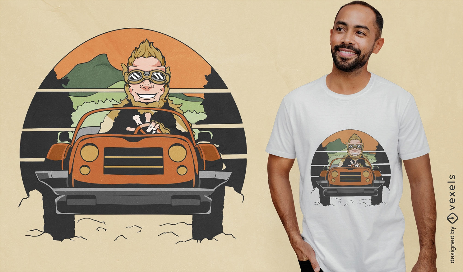 Big foot driving car t-shirt design