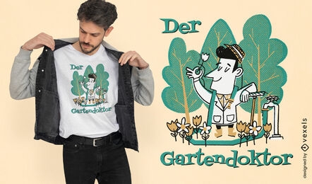 Gärtner mit Blumen-Cartoon-T-Shirt-Design