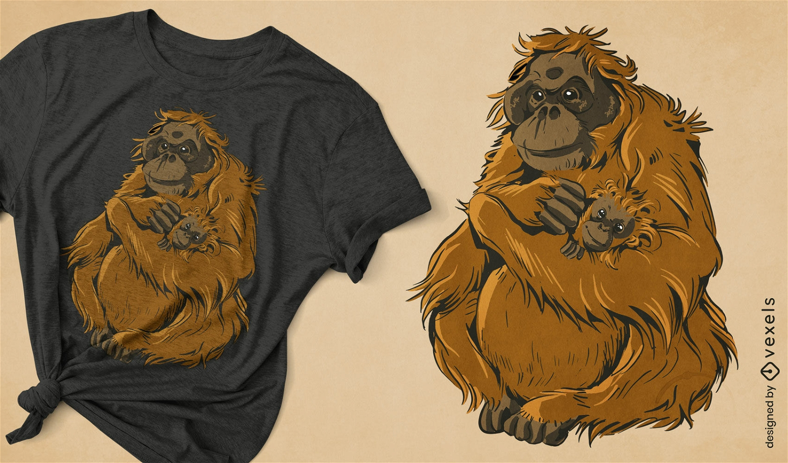 Diseño de camiseta de familia de animales orangután.
