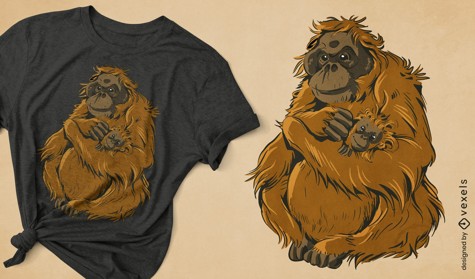 Diseño de camiseta de familia de animales orangután.