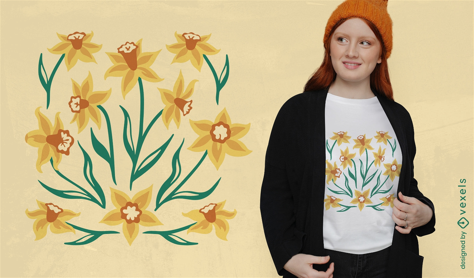Design de camiseta de núcleo de chalé de flores de narciso