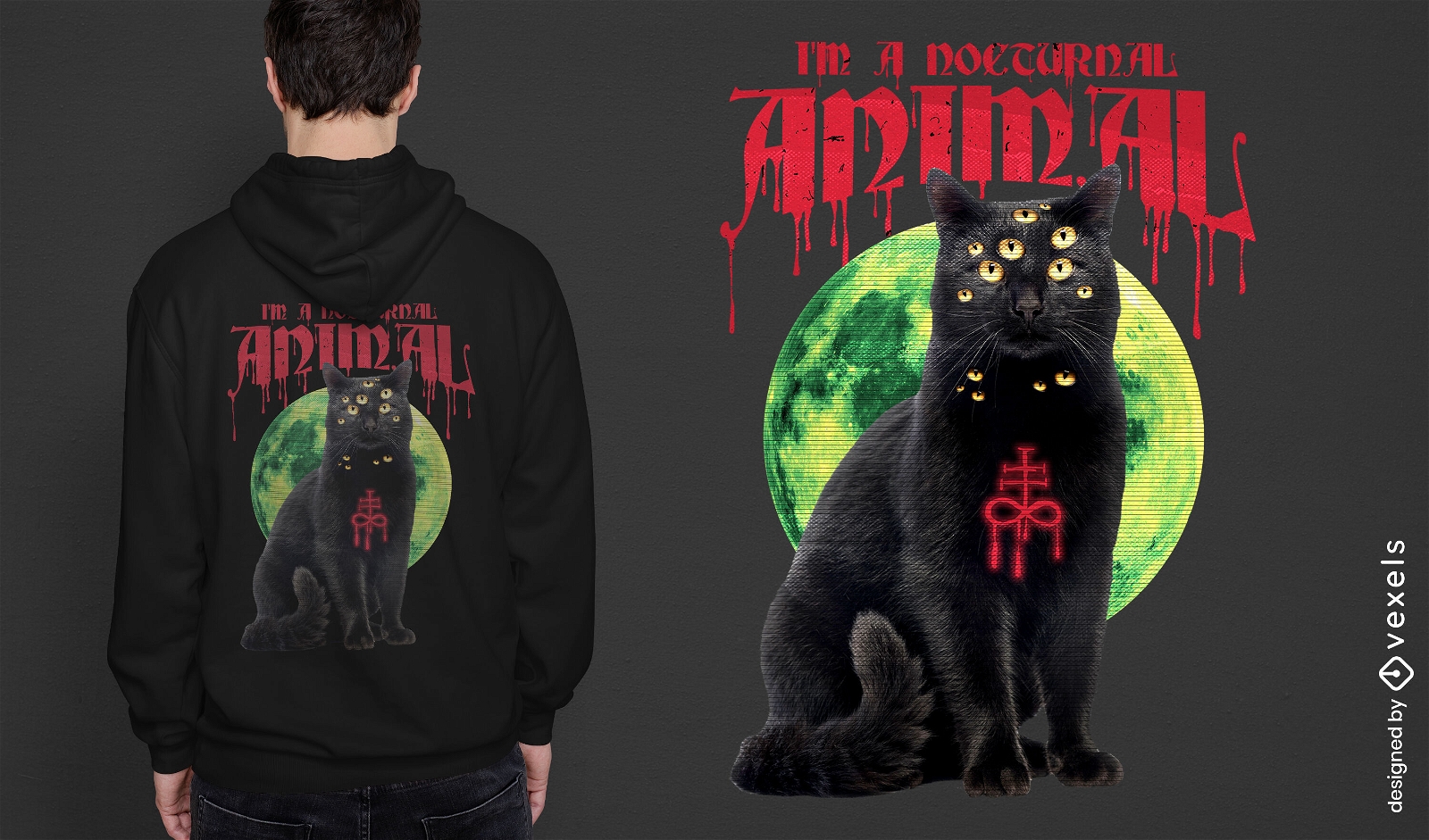 Monster-T-Shirt-Design der schwarzen Katze
