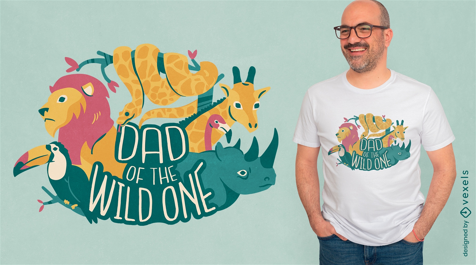 Diseño de camiseta de animales de la selva en la naturaleza.