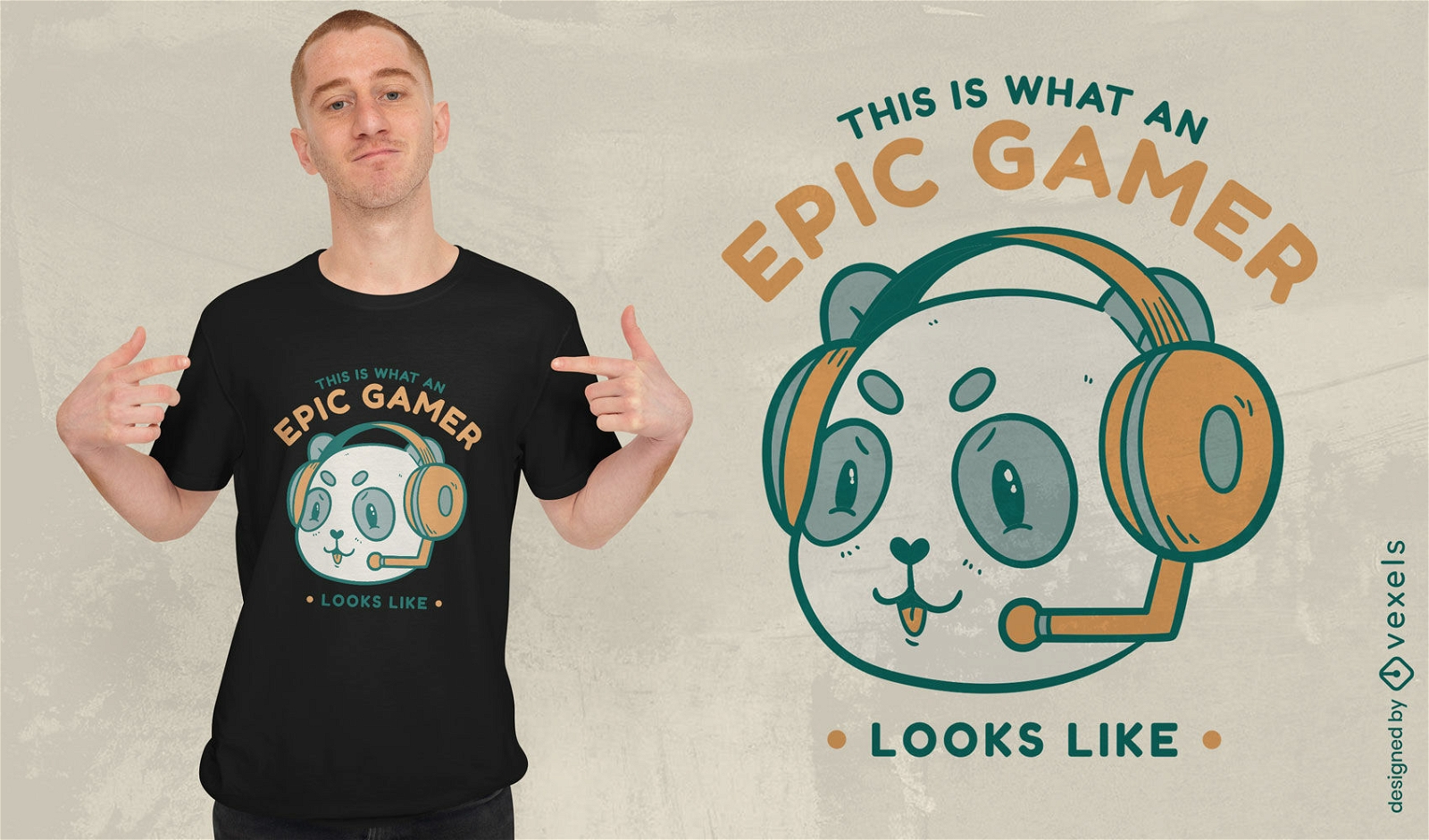 Jugador de oso panda con diseño de camiseta de auriculares.