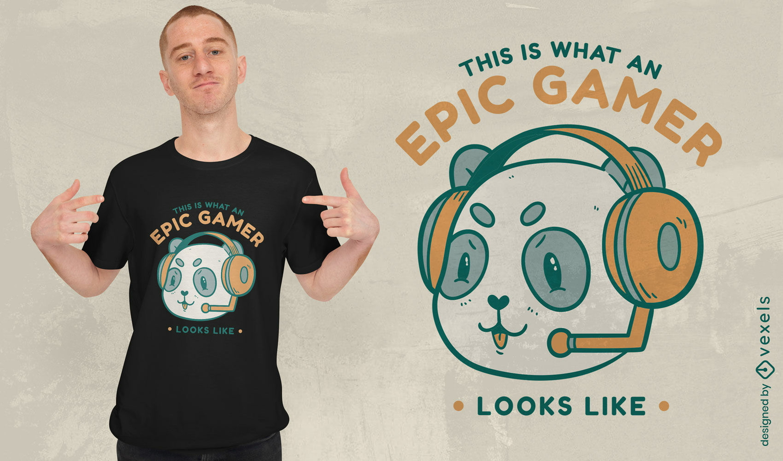 Pandabär-Gamer mit Kopfhörer-T-Shirt-Design