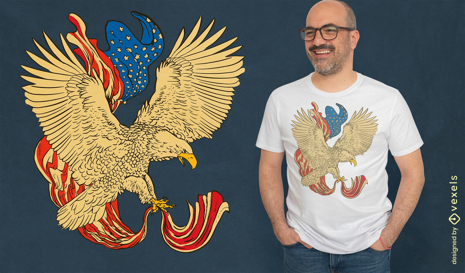 Águia com design de t-shirt de bandeira americana