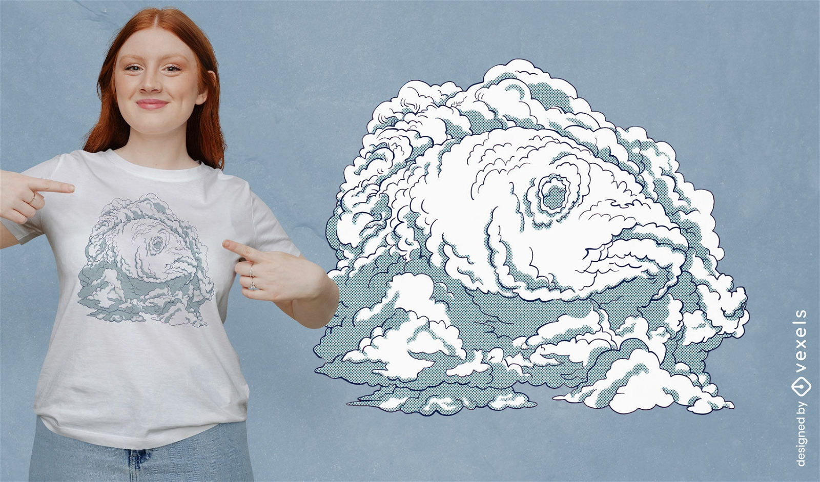 Diseño de camiseta de pez animal en las nubes.