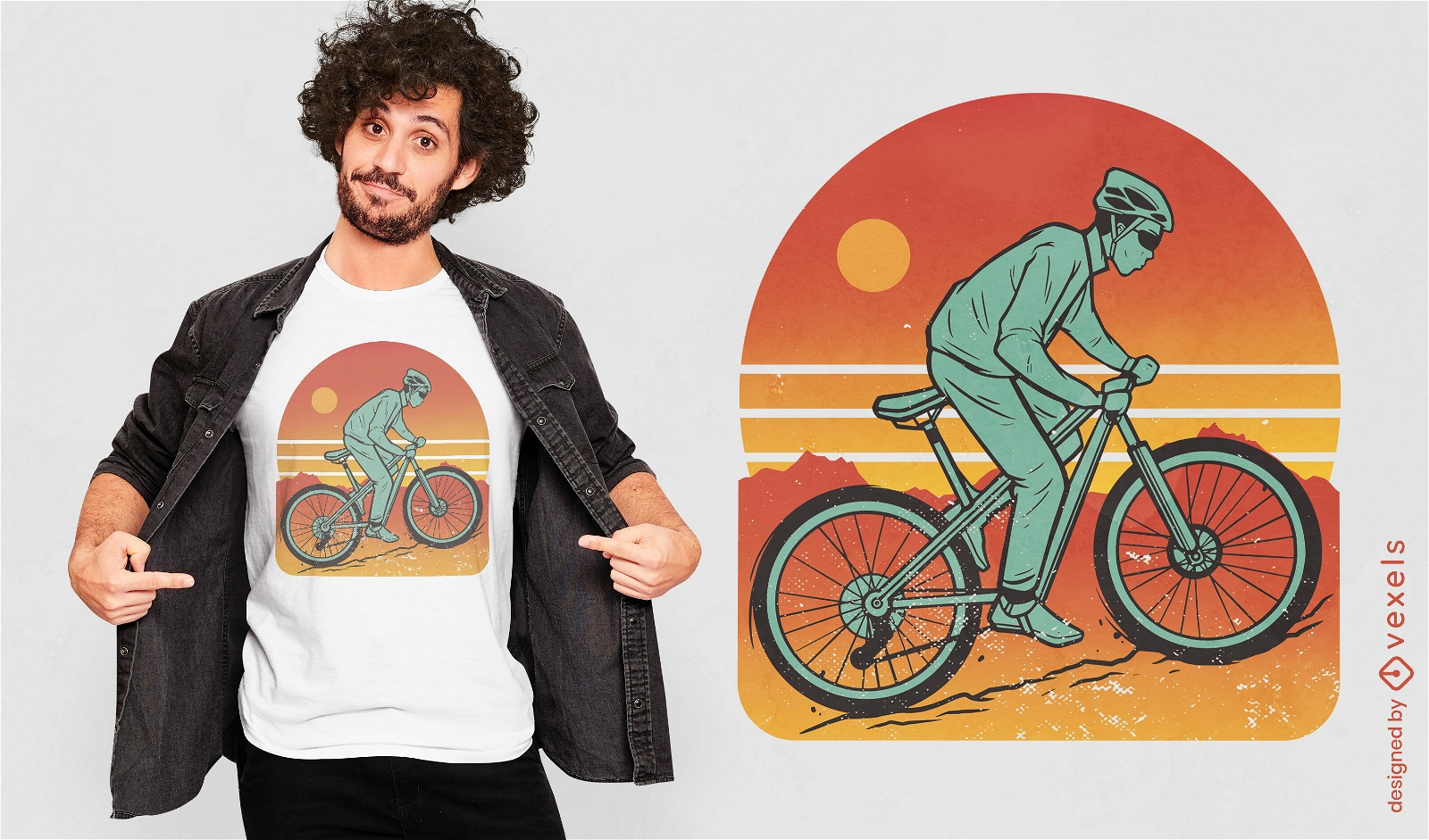 Homem no design de camiseta de bicicleta de montanha