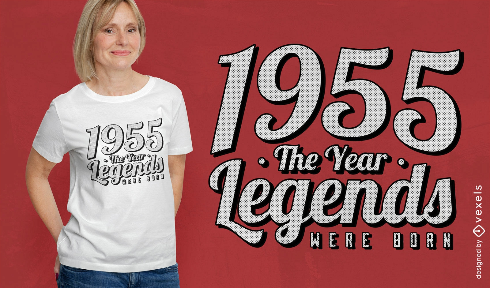 Diseño de camiseta con letras de leyendas de 1955.