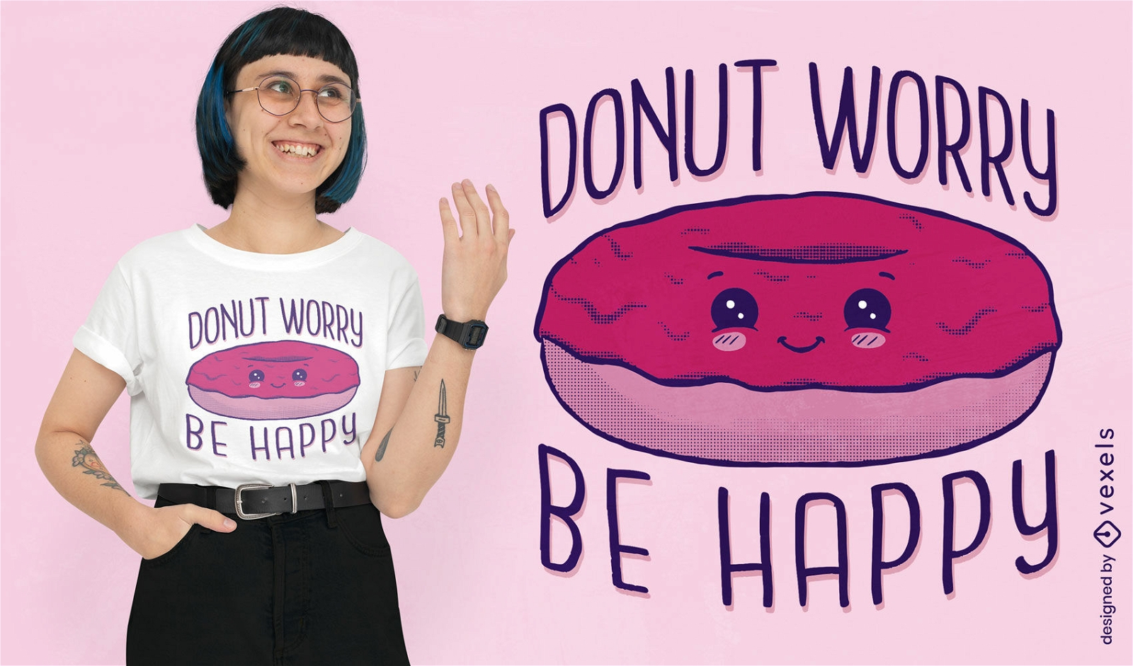 Niedliches Donut-Lebensmittel-Wortspiel-T-Shirt-Design
