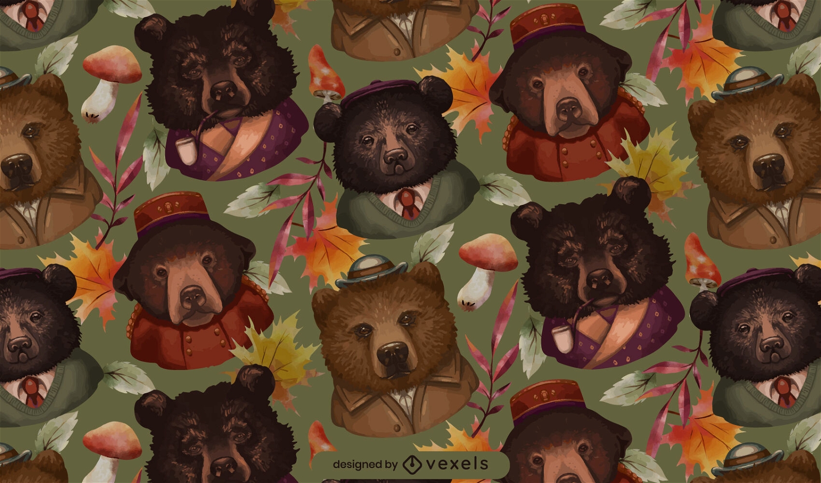 Diseño de patrón de osos uniforme vintage
