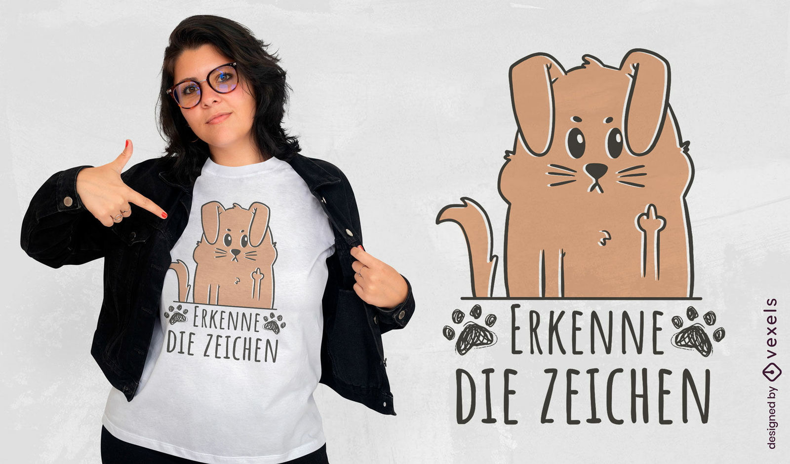 Design de t-shirt de dedo médio de cão de desenho animado engraçado