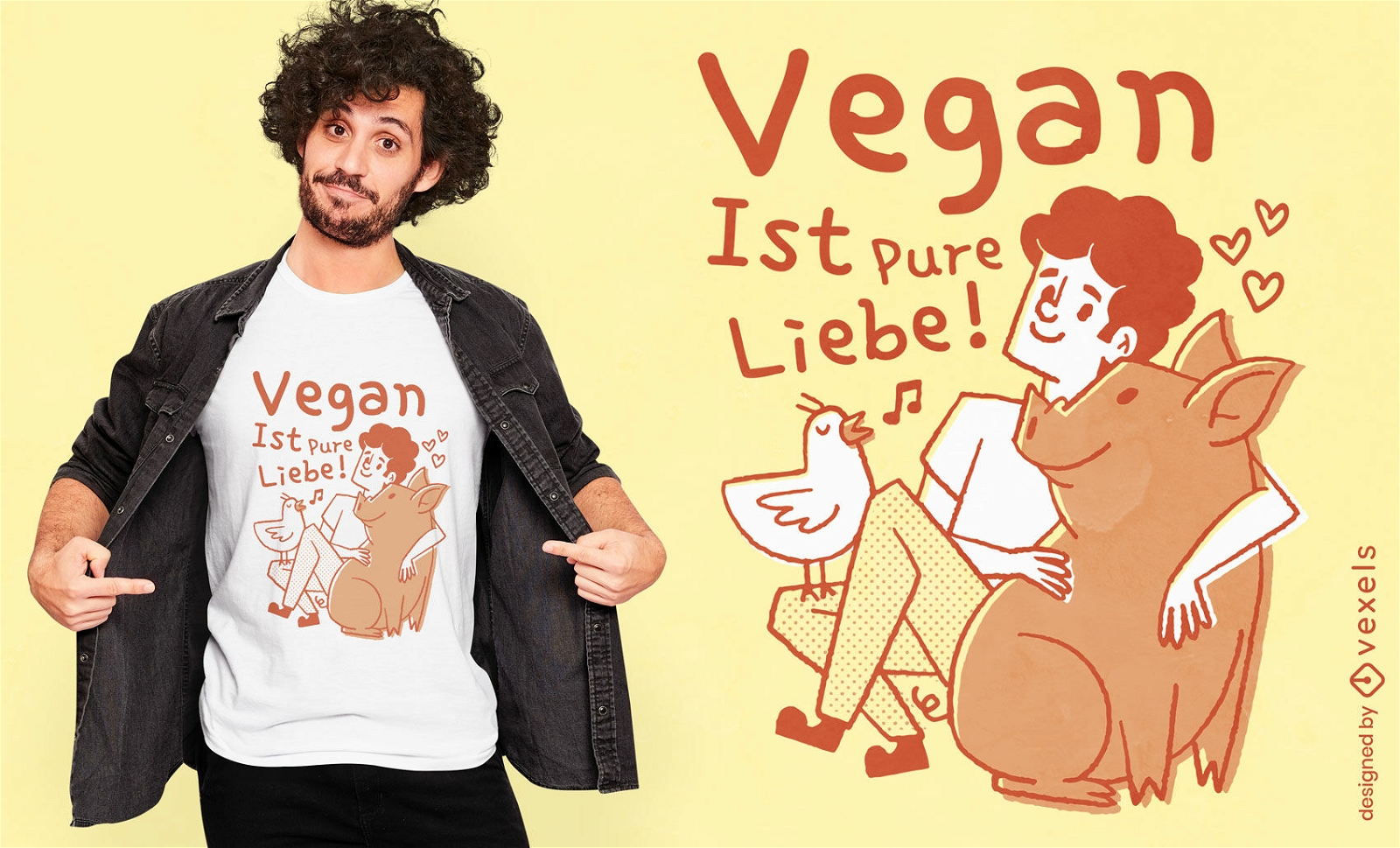 Mann mit veganem T-Shirt-Design der Tiere