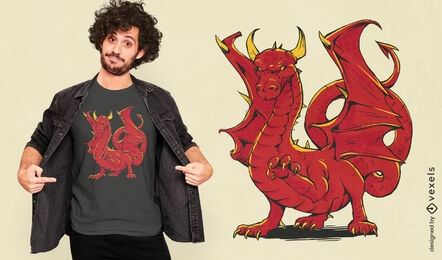Diseño de camiseta de fantasía de dragón rojo.