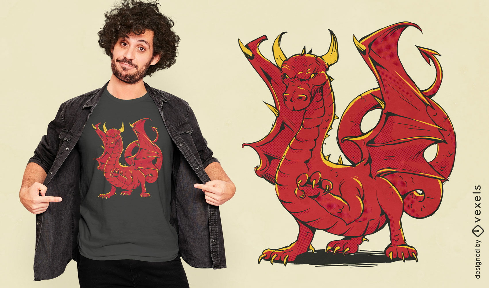 Design de camiseta de fantasia de dragão vermelho