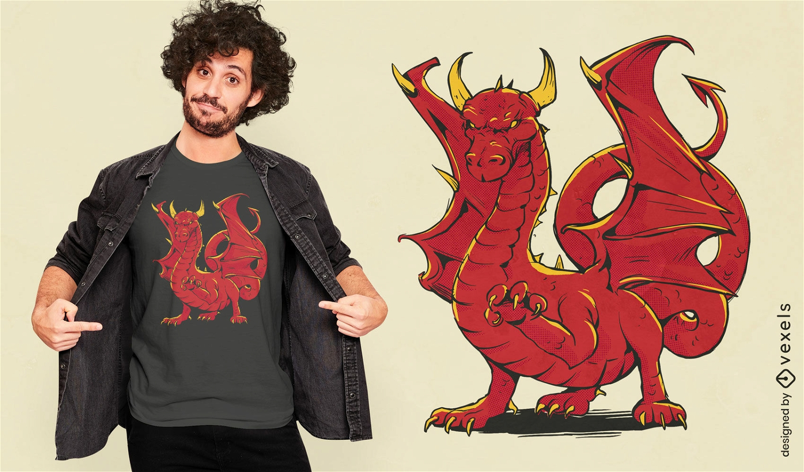Red dragon fantasy t-shirt design