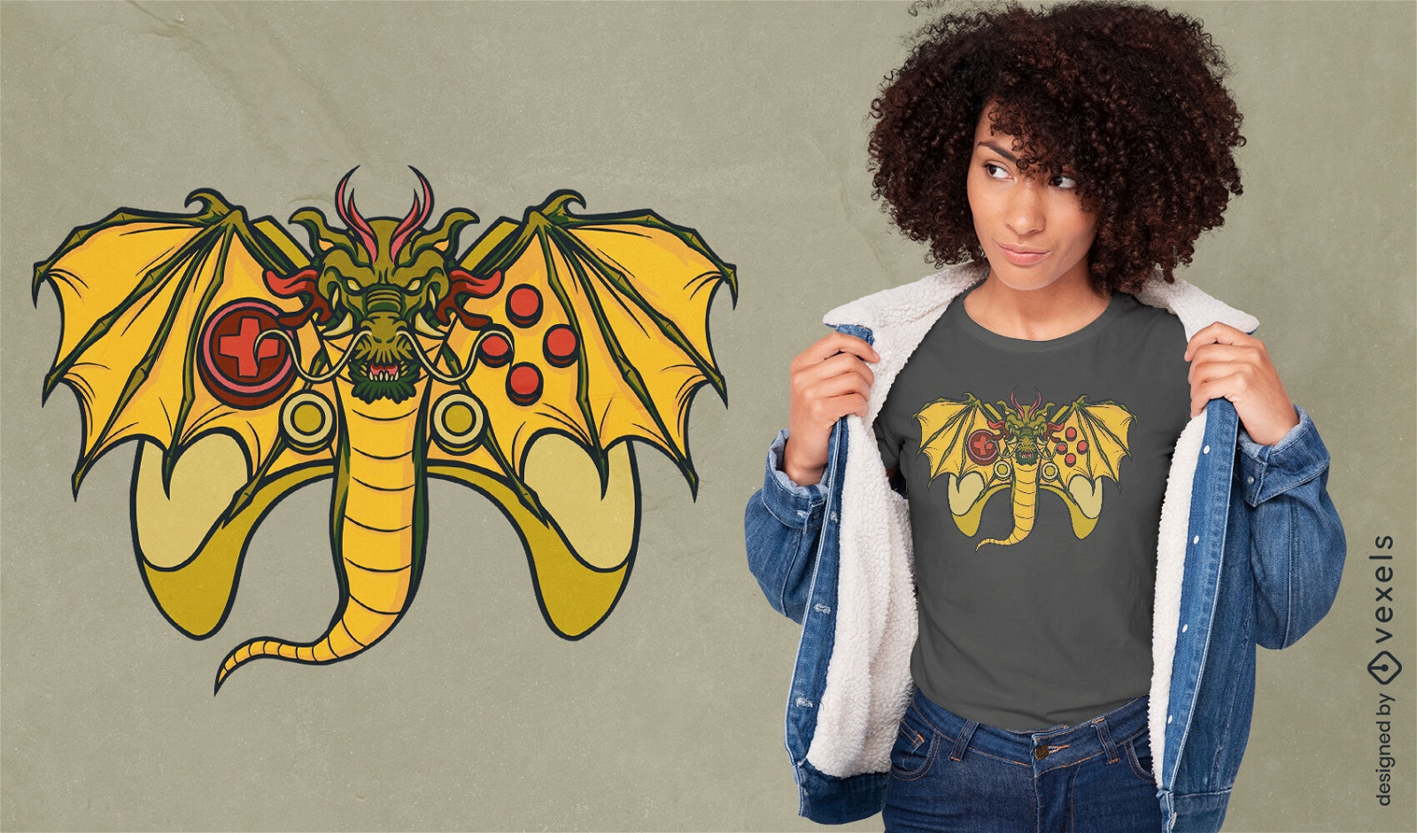 Design de camiseta de jogo de joystick de dragão