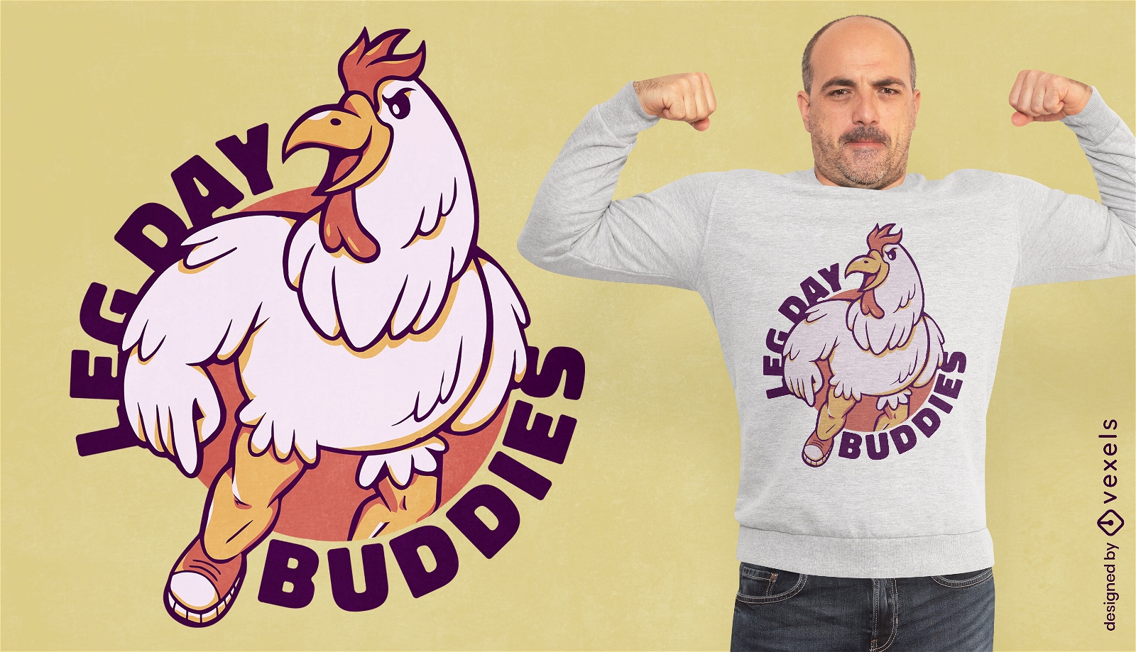Diseño de camiseta de animal de pollo fuerte